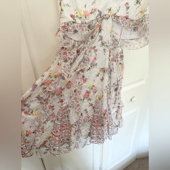Alice + Olivia Mitzi Cutout Minidress White Floral Short Sleeve Ruffle Dress 14 - Picture 6 of 12